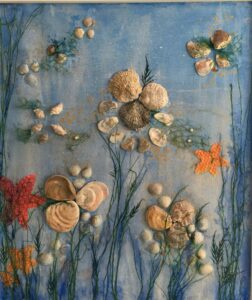 Muschelgeflüster Mixed Media / Collage auf Spanplatte Format 50 x 70