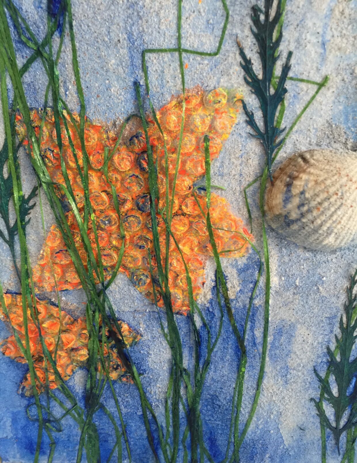 Muschelgeflüster Mixed Media / Collage auf Spanplatte Format 50 x 70