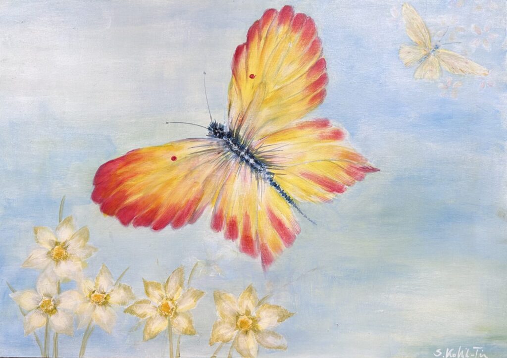Franz Schmetterling Acryl auf Holzplatte Format 59 x 42